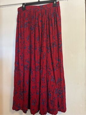 Red Floral Maxi Skirt with Blue Print - Stonebridge